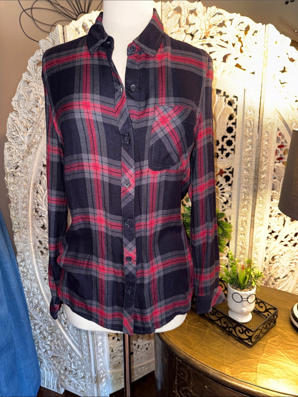 beachlunchlounge Black and Red Plaid Button-Down Shirt